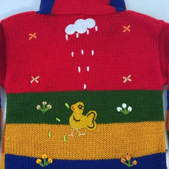 Native Wool Animal Patch Work Sweater Zip up Kids size 4